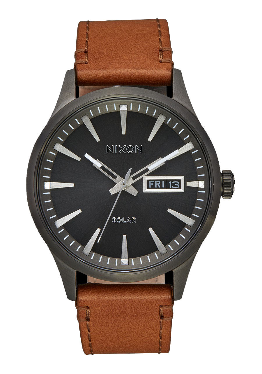 NIXON - Sentry Solar Leather - Gris métallisé