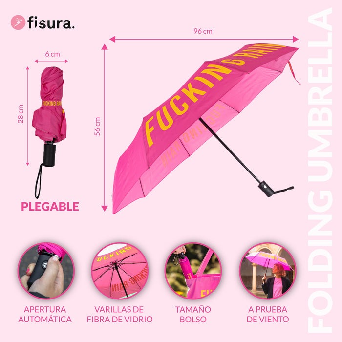 FISURA - Parapluie pliant rose Fucking Rain