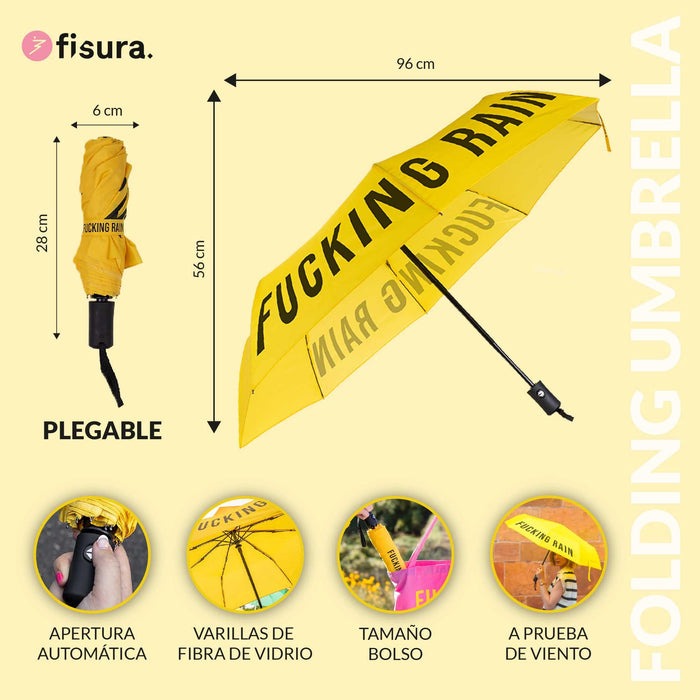 FISURA - Parapluie pliant jaune "Fucking Rain"