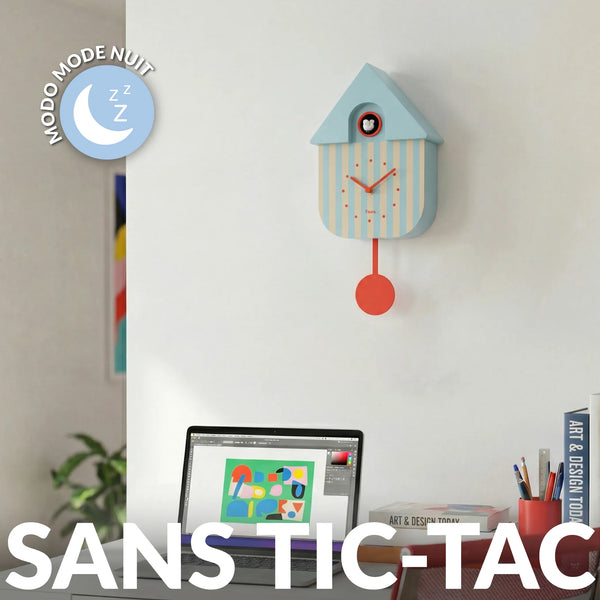 FISURA - Horloge CUCKOO Rayures Bleu/Beige