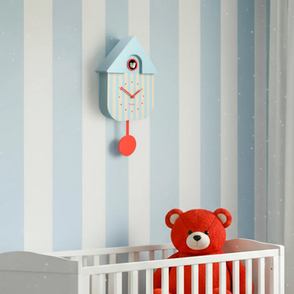 FISURA - Horloge CUCKOO Rayures Bleu/Beige
